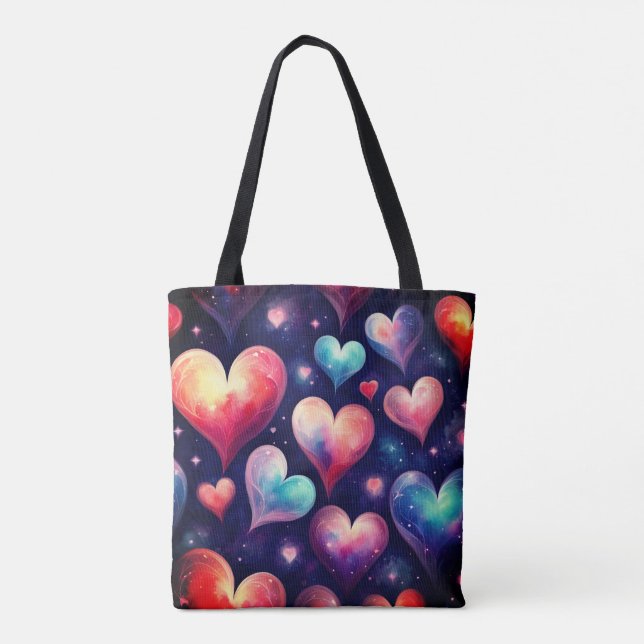 Hearts Watercolor Valentine Art Tygkasse (Baksida)