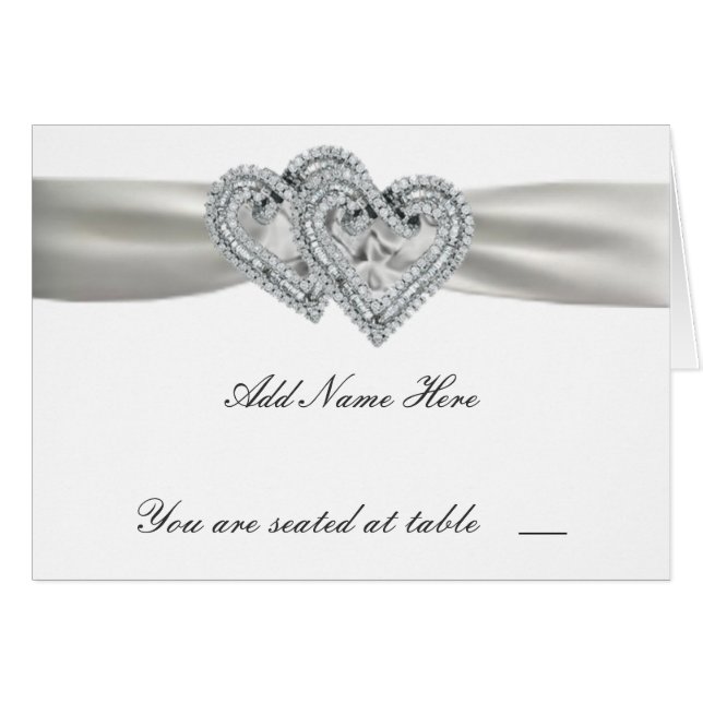 Hearts White Bröllop Place Cards OBS Kort (Framsidan Horizontal)