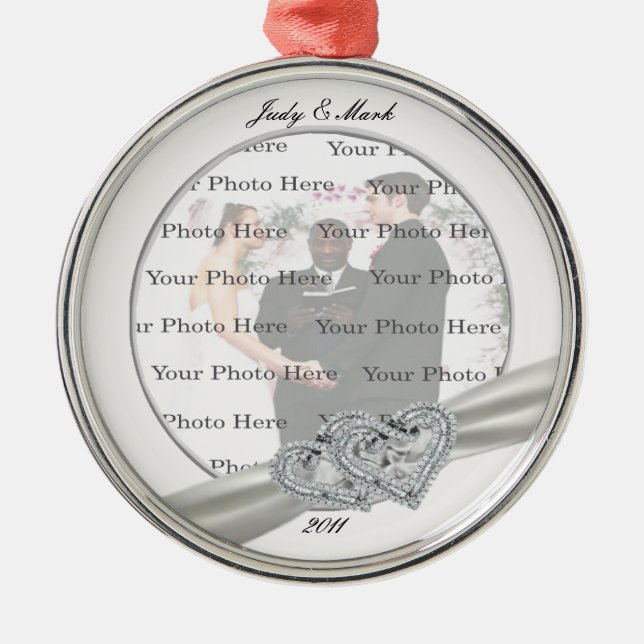 Hearts White Bröllop Round Silver Ornament (Framsidan)