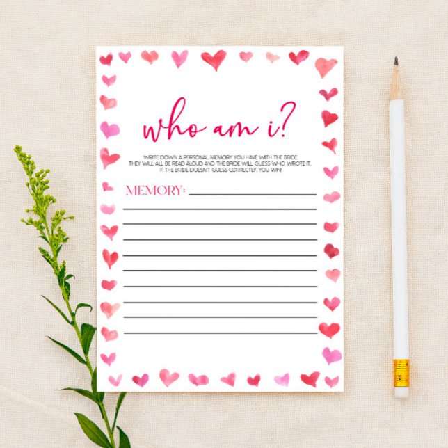 Hearts Who Am I? Bridal Shower Game  Brevpapper (Skapare uppladdad)