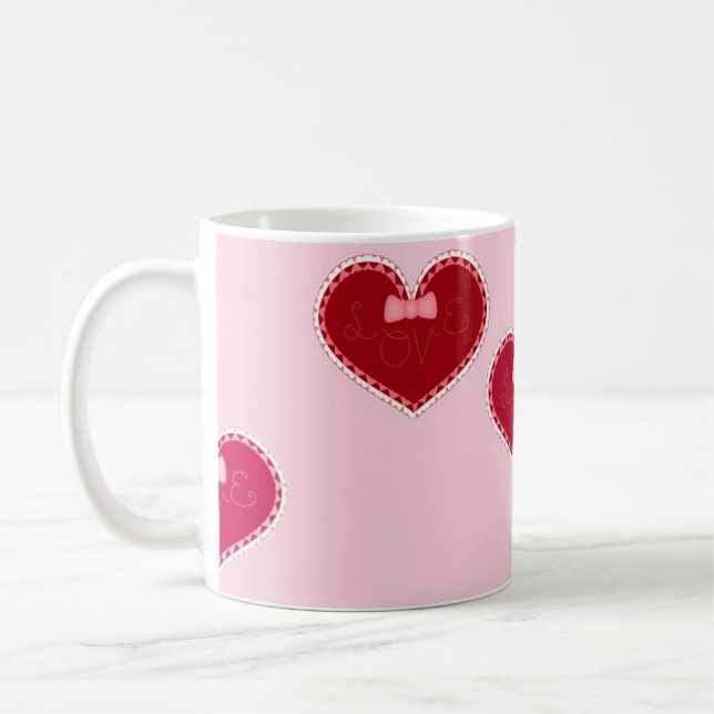 Hearts with lace on pink kaffemugg (Vänster)
