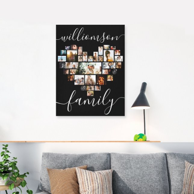 HeartShaped Photo Collage Family Script Caligraphy Canvastryck (Skapare uppladdad)