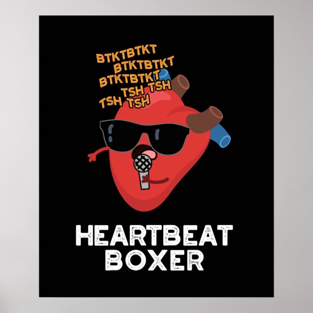 Heartslag Boxer Funny Music Heart Pun Mörk BG Poster (Framsidan)