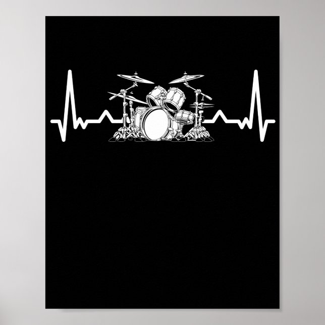 Heartslag Drum Set Drummer Musician Drumsticks Poster (Framsidan)