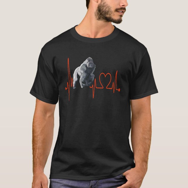 Heartslag Gorilla Monkey EKG T Shirt (Framsida)