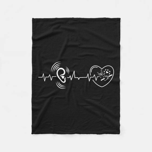 Heartslag Hand Sign Language Hearing Loss Awarenes Fleecefilt (Framsidan)