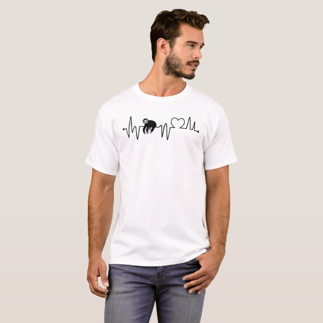 Heartslag Line och Kärlek med Sloths T-shirt (Hel framsida)