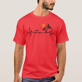 Heartslag med Tropical Handflatan Träd Beach Islan T Shirt