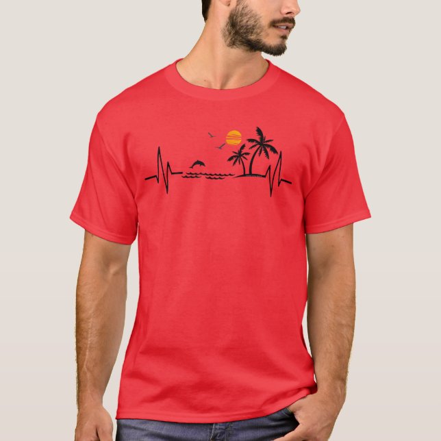 Heartslag med Tropical Handflatan Träd Beach Islan T Shirt (Framsida)