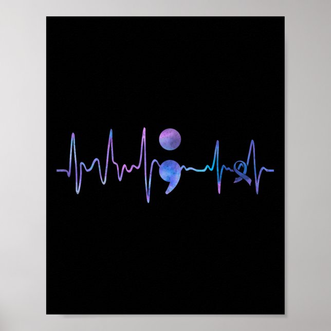 Heartslag Semicolon Suicide Prevention Awareness Poster (Framsidan)