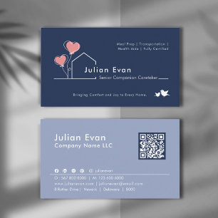 Heartwarm House Navy Blue Caregiver Services Visitkort