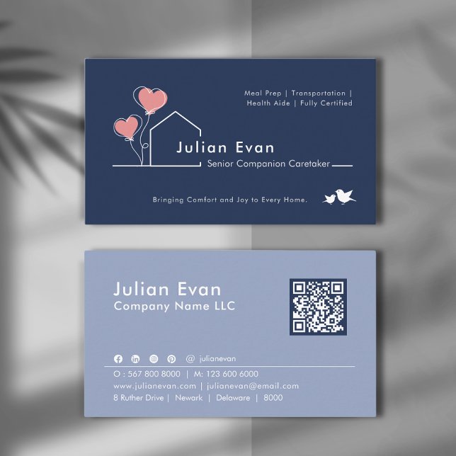 Heartwarm House Navy Blue Caregiver Services Visitkort (Skapare uppladdad)