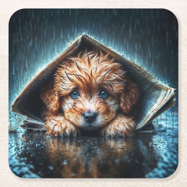 Heartwarming blöt hund i stormväder underlägg papper kvadrat (Framsidan)