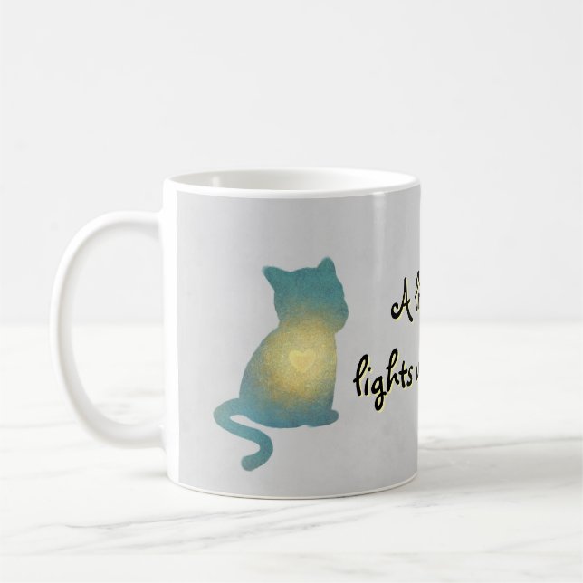 Heartwarming Cat Silhouette med glowing Heart Mugg (Vänster)
