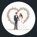 Heartwarming par-dekal för bröllop runt klistermärke<br><div class="desc">Skölj kärlek och firande med denna elegant-dekal som innehåller en brud och en groom i ett ram av blad.</div>