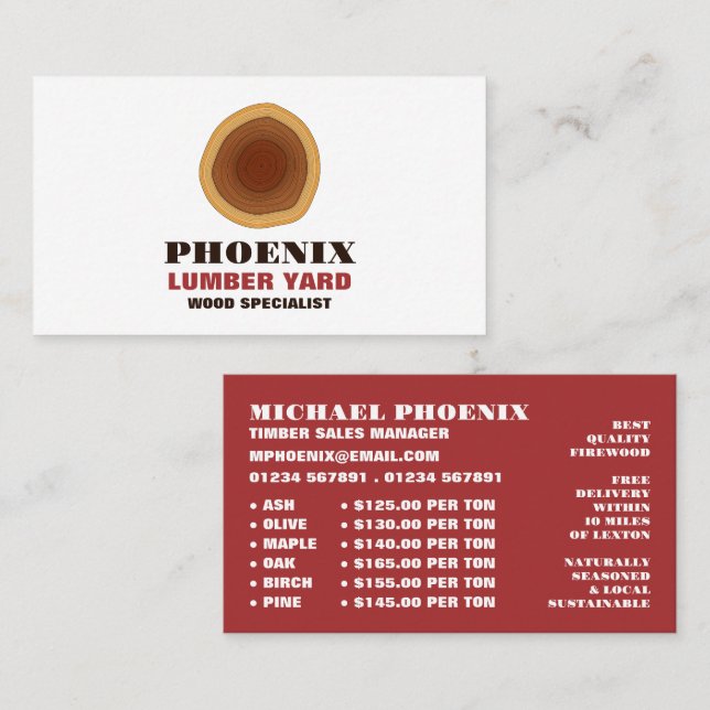 Heartwood-Logotyp, lumber/timmer/trävarv Visitkort (Fram/baksida)