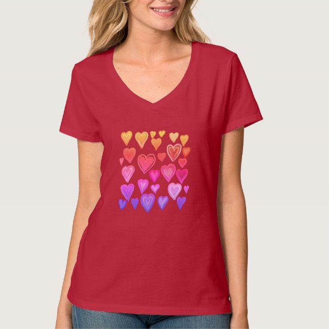 Hearty Design Red, rosa Hearts T-Shirt (Framsida)