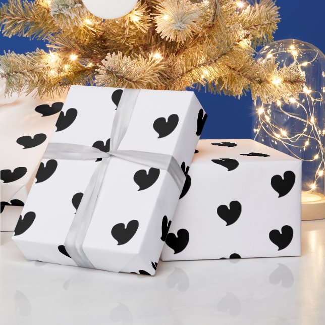 Hearty Hearts - Black and White - Wrapping Paper Presentpapper (Helgdagar)