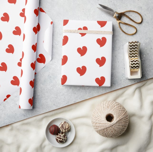 Hearty Hearts - Red and White - Wrapping Paper Presentpapper (Hantverk)