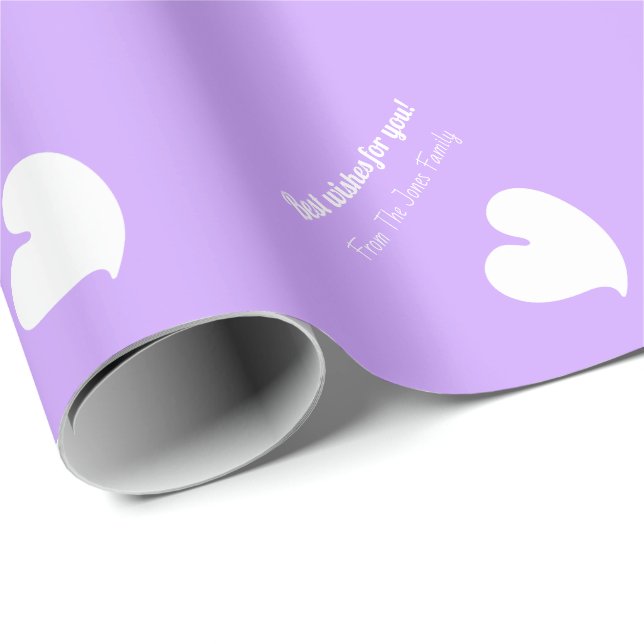 Hearty Hearts White and Lilac Custom Text - Presentpapper (Rullad Hörn)