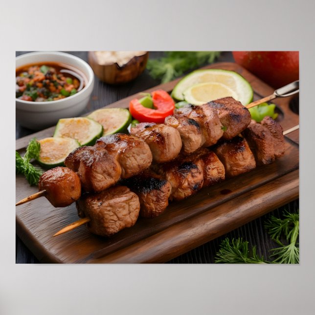 Hearty Shish Kebab med Grilled Kött och Veggies Poster (Framsidan)