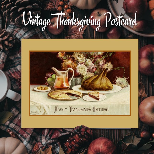 Hearty Thanksgiving Hälsning Vintage Vykort (Hearty Thanksgiving Greetings Vintage Postcard)