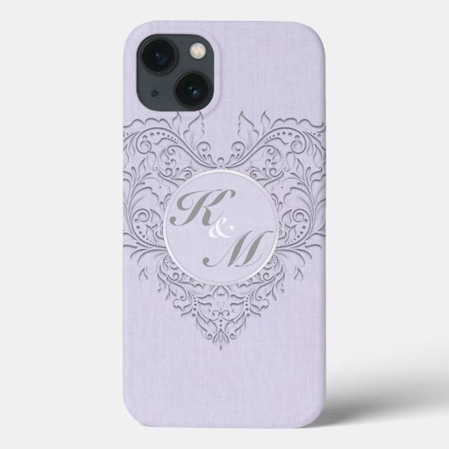 HeartyChic Lavender Linen Damask-hjärta (Baksida)