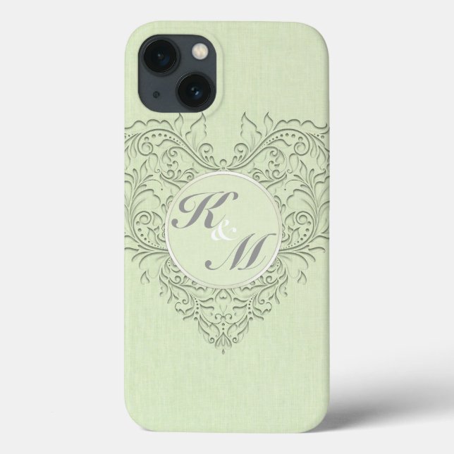 HeartyChic Lime Green linen Damask Heart (Baksida)