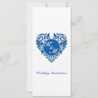 HeartyParty Blue and White Damask Heart Inbjudningar