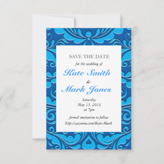 HeartyParty Cobalt Blue och Turquise Damask Heart Spara Datumet