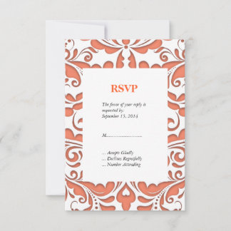 HeartyParty Coral and White Damask Heart Inbjudningar