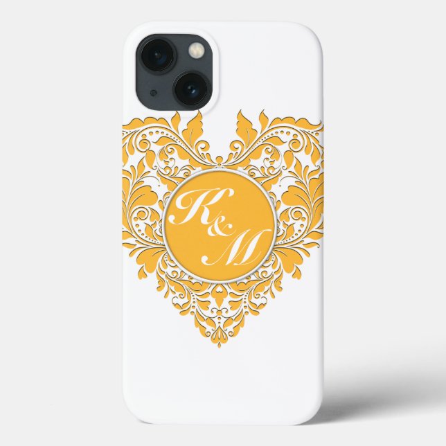 HeartyParty Gult & White Damask Heart (Baksida)