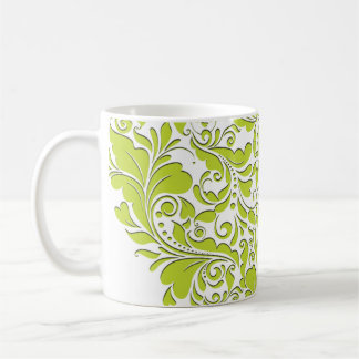 HeartyParty Lime Green & White Damask Heart Kaffemugg