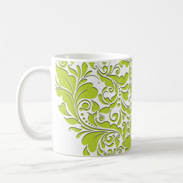HeartyParty Lime Green & White Damask Heart Kaffemugg (Vänster)