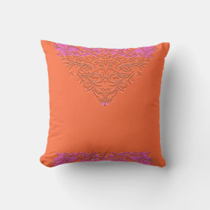 HeartyParty Orange and Rosa Damask Heart Kudde