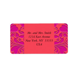 HeartyParty Raspberry and Magenta Damask Heart Adressetikett