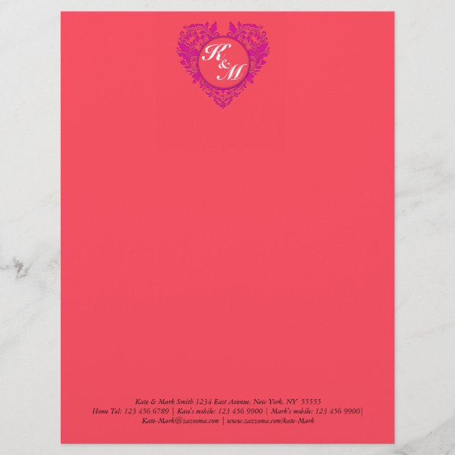 HeartyParty Raspberry and Magenta Damask Heart Brevhuvud (Framsida)