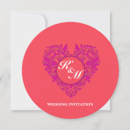 HeartyParty Raspberry and Magenta Damask Heart Inbjudningar