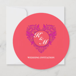HeartyParty Raspberry and Magenta Damask Heart Inbjudningar