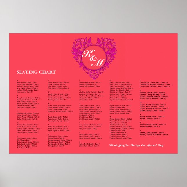 HeartyParty Raspberry and Magenta Damask Heart Poster (Framsidan)