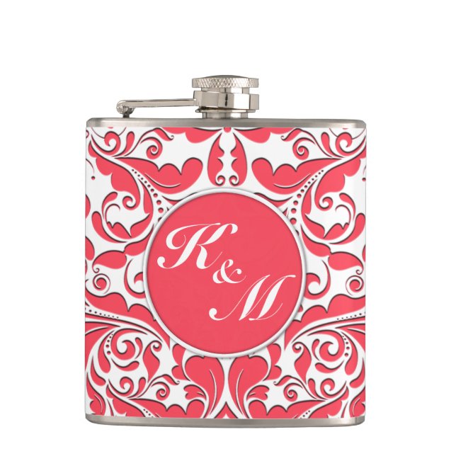 HeartyParty Raspberry Red and White Damask Heart Fickplunta (Framsidan)