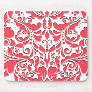 HeartyParty Raspberry Red & White Damask Heart Musmatta