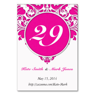 HeartyParty Rosa Magenta & White Damask Heart Bordsnummer