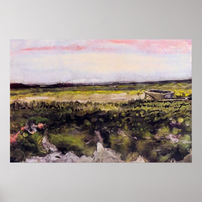 Heath med en Wheelbarrow av Vincent van Gogh Poster (Framsidan)