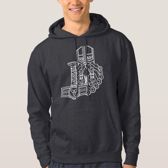 Heathen Thor Mjolnir Norse Pagan Asatru Viking Hoodie (Framsida)