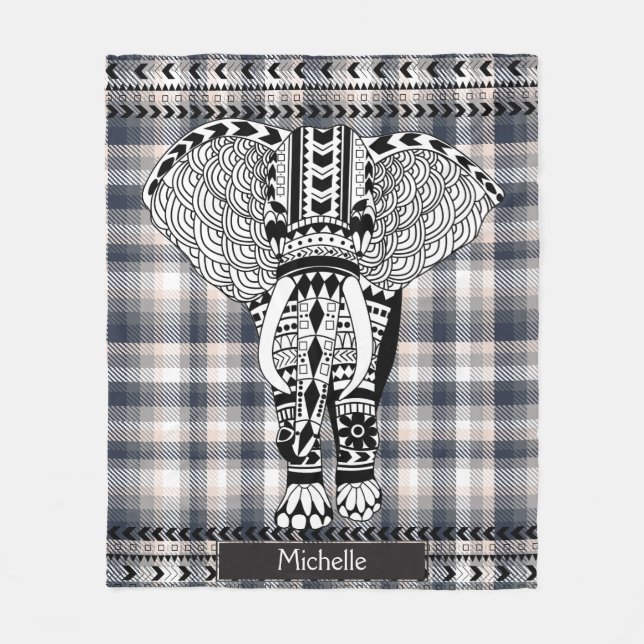 Heather Grått Cream Play Tribal Patterned Elephant Fleecefilt (Framsidan)