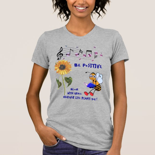Heather Grått Solrosbees Positive T-Shirt (Framsida)