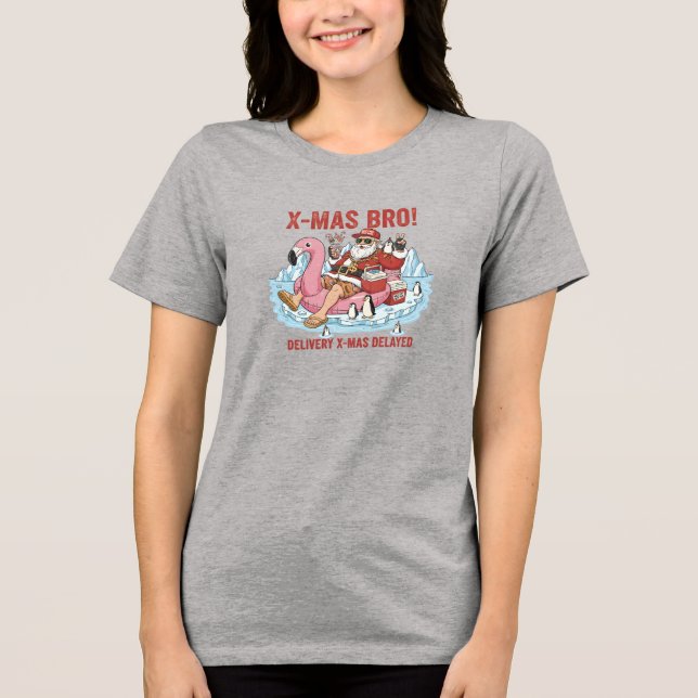 Heather Grey Bro Santa Tee: Womens Tri-Blend Funny T Shirt (Framsida)