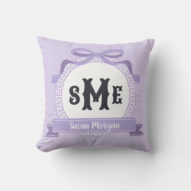 Heather Lila Omvänd Grekisk Knutbåge Monogramm Kudde (Framsida)