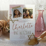 Heather Mauve Rosa, Beige, Clay Bat mitzvah Inbjudningar<br><div class="desc">Bat mitzvah inbjudan till stil med dammig rosa. Tekigt fyrkantiga foton med glitteraband och stjärnan i David-teckningar på sönderfallande papper är en vacker vintage som letar efter din födelsedag. Fotobildtexter kan ändras till vilken vacker ordalydelse du än väljer. Ladda enkelt upp dina foton i foto ramar. Dessa inbjudningar till mjuk...</div>